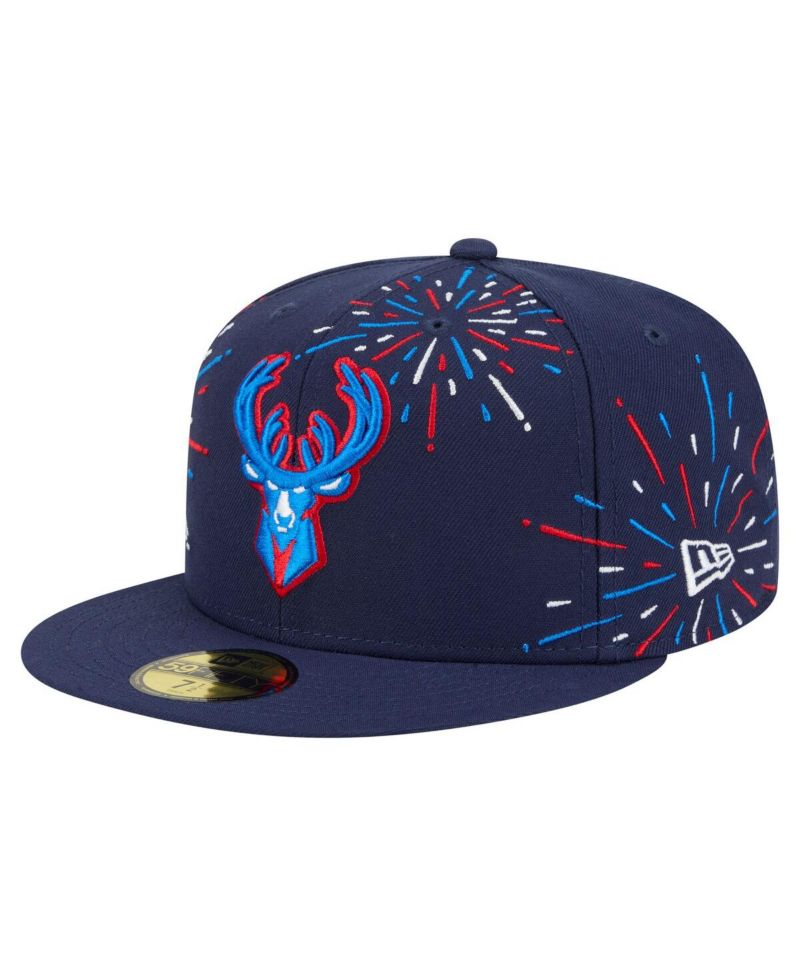 Men's Navy Milwaukee Bucks Americana Fireworks 59FIFTY Fitted Hat