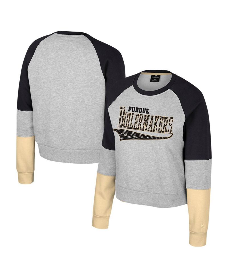 Big Girls Heather Gray Purdue Boilermakers Katinka Rhinestone Pullover Sweatshirt