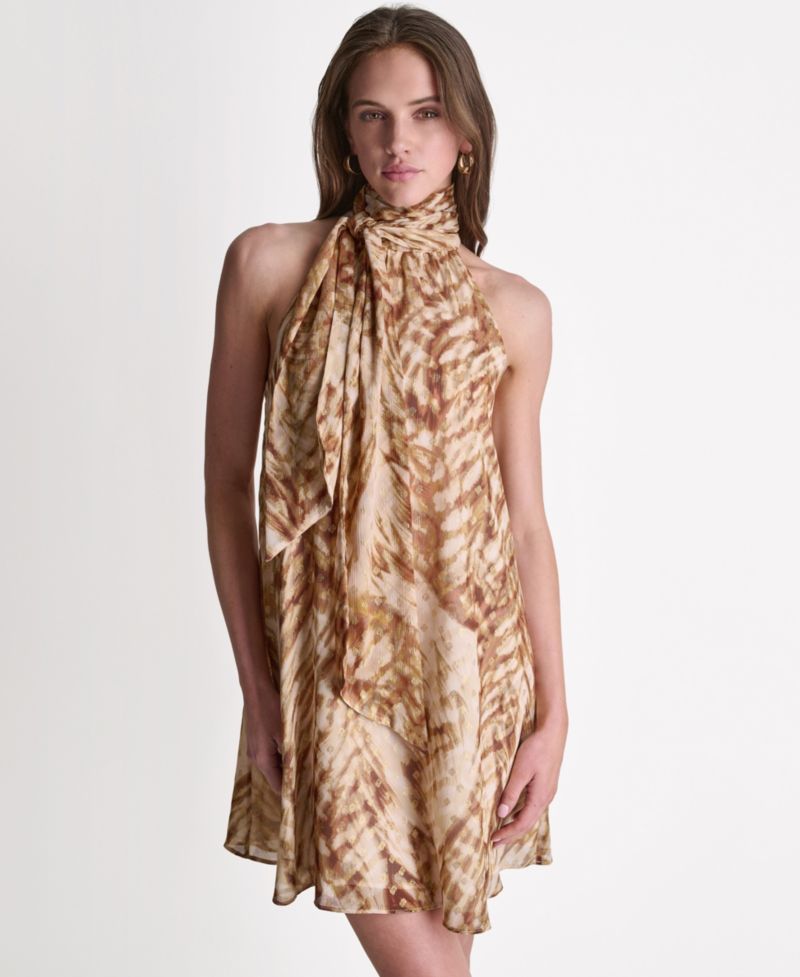 Women's High Halter Neck Scarf Detail Dress