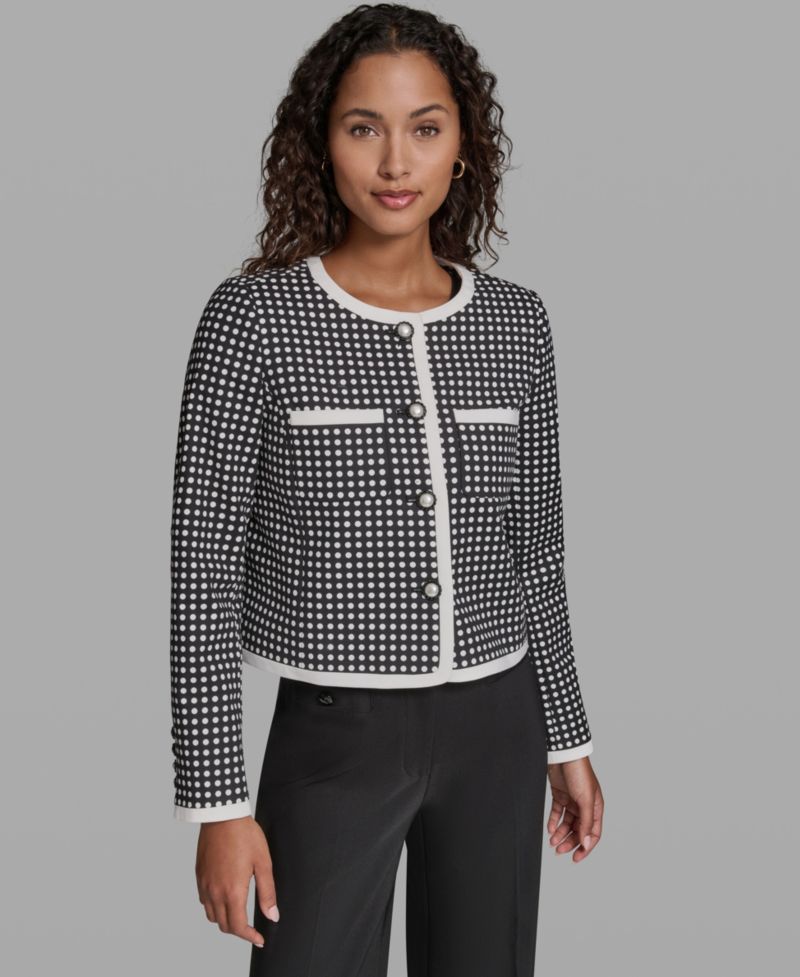 Women's Cotton-Blend Polka Dot Cropped Woven Jacket