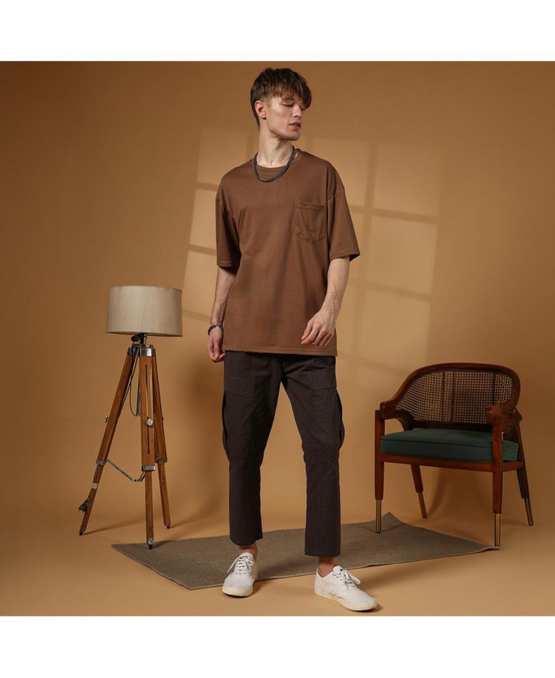 Men's Chocolate Brown Solid Oversized T-Shirt