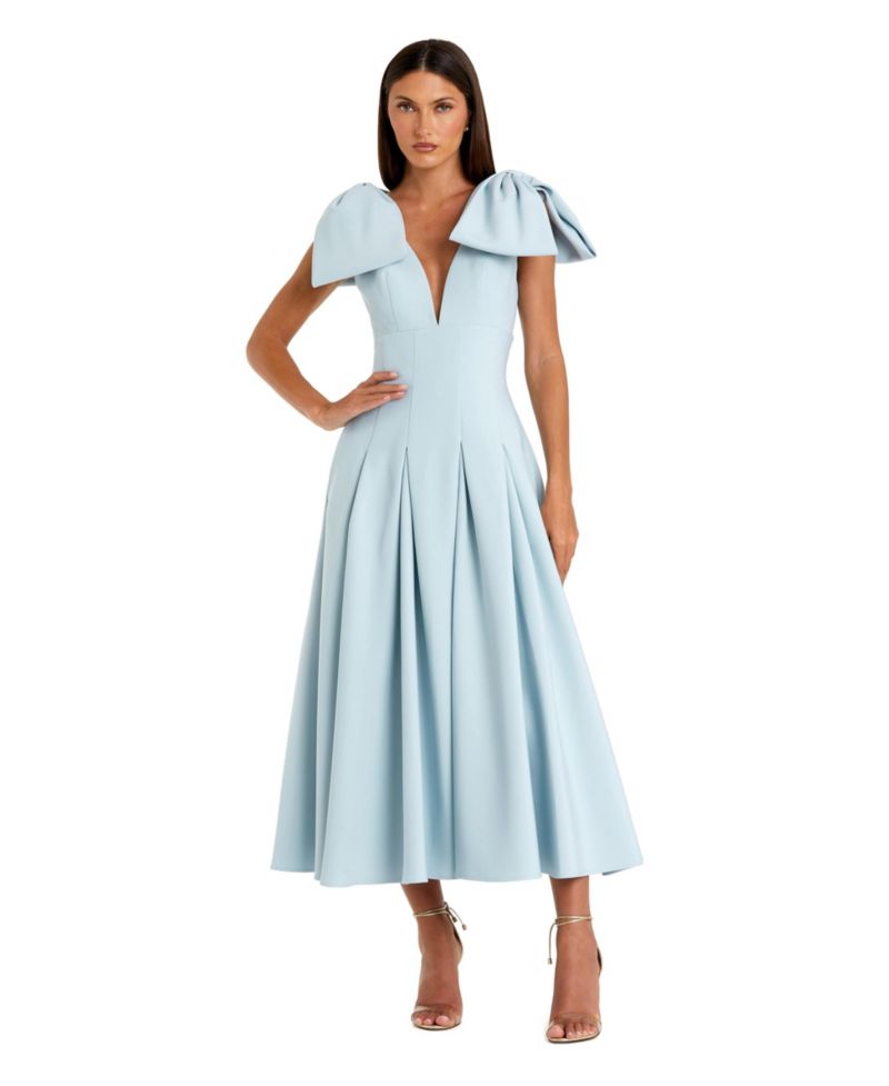 Women's Crepe A Line Midi Dress With Bow Straps