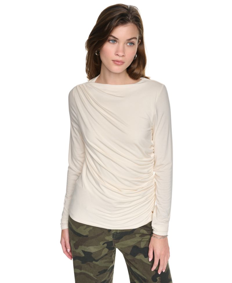 Women's Ruched Long-Sleeve Crewneck Top