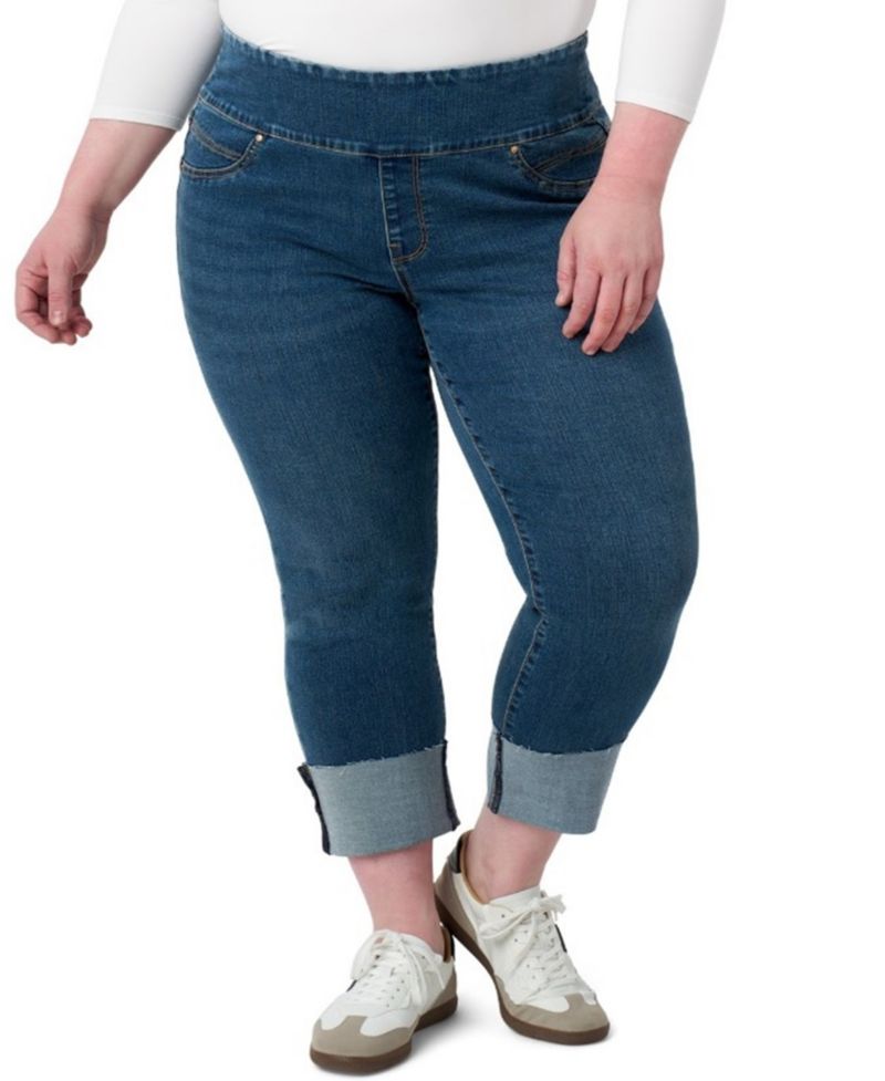 Plus Size Tummy Toner High Cuff Pull On Jeans