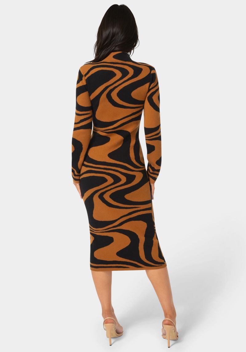 Women's Jacquard Funnel Midi Sweater Dress