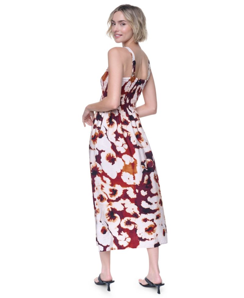 Women's Sleeveless Straight Neck Smocked Rumple Dress