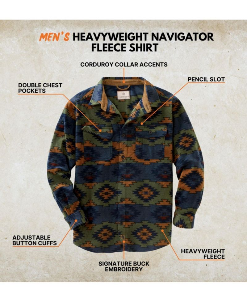 Men's Heavyweight Navigator Fleece Long Sleeve Button Up Shirt
