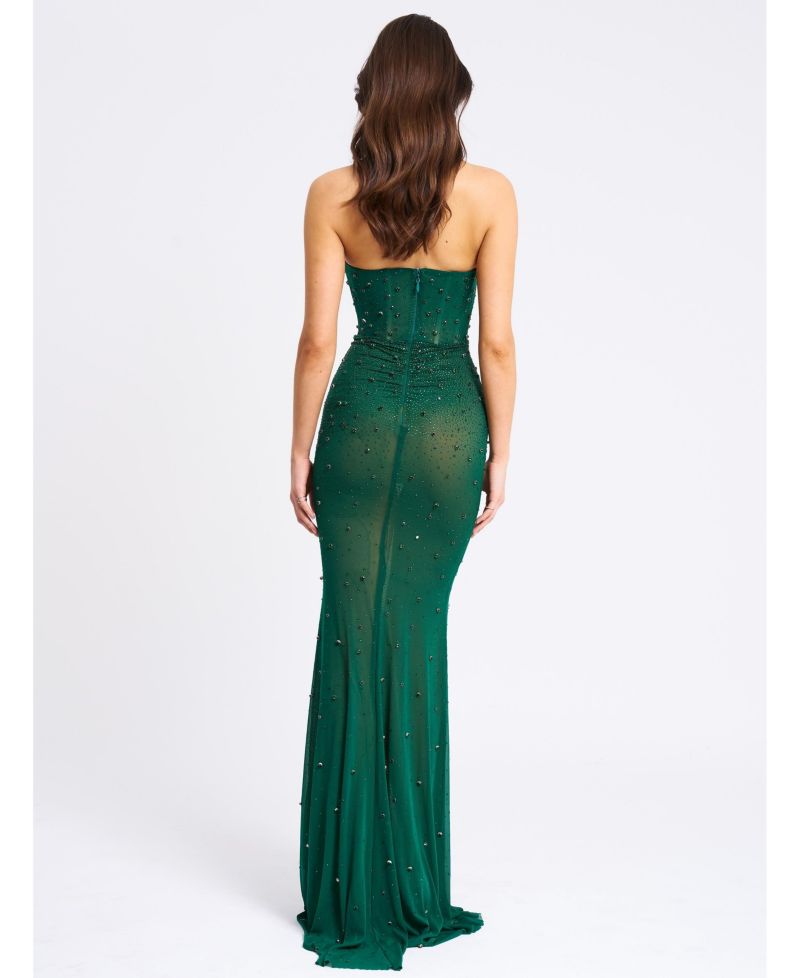 Women's Fatima Green Crystal Sleeveless Corset Mermaid Maxi Dress