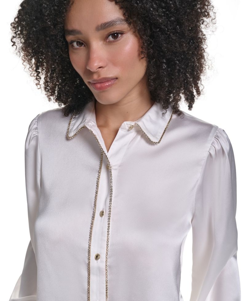 Women's Crystal Placket Long-Sleeve Blouse