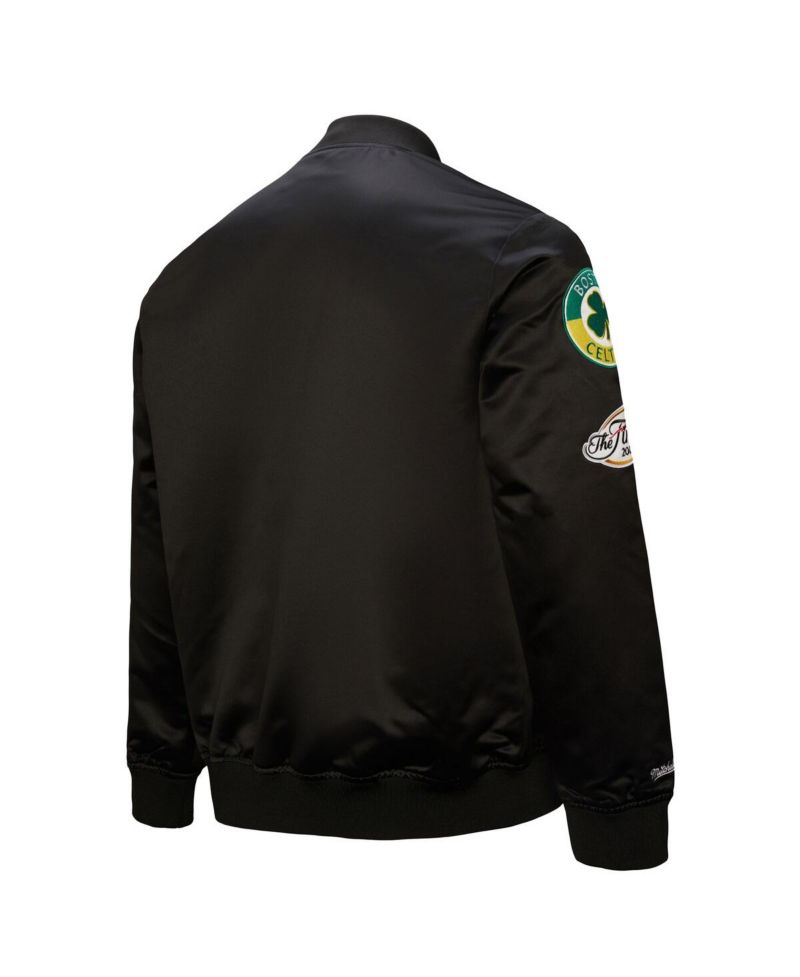 Men's Black Boston Celtics Hardwood Classics Blackout Collection Satin Full-Zip Jacket