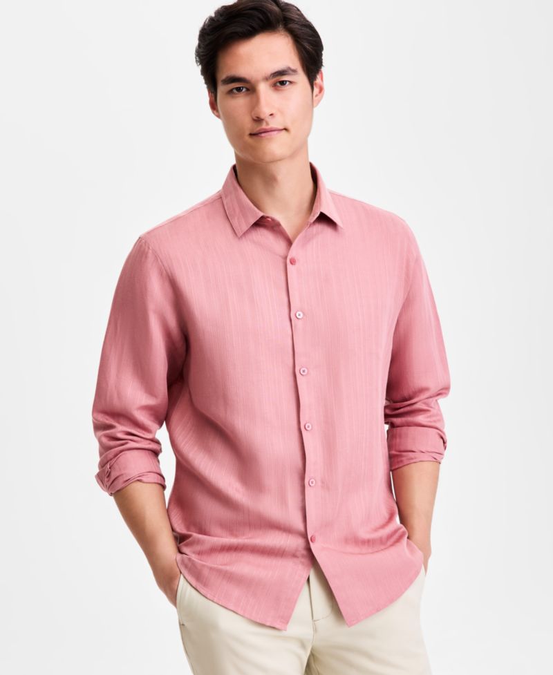 Men's Long-Sleeve Linen-Blend Stripe Dobby Shirt, Macy's Exclusive