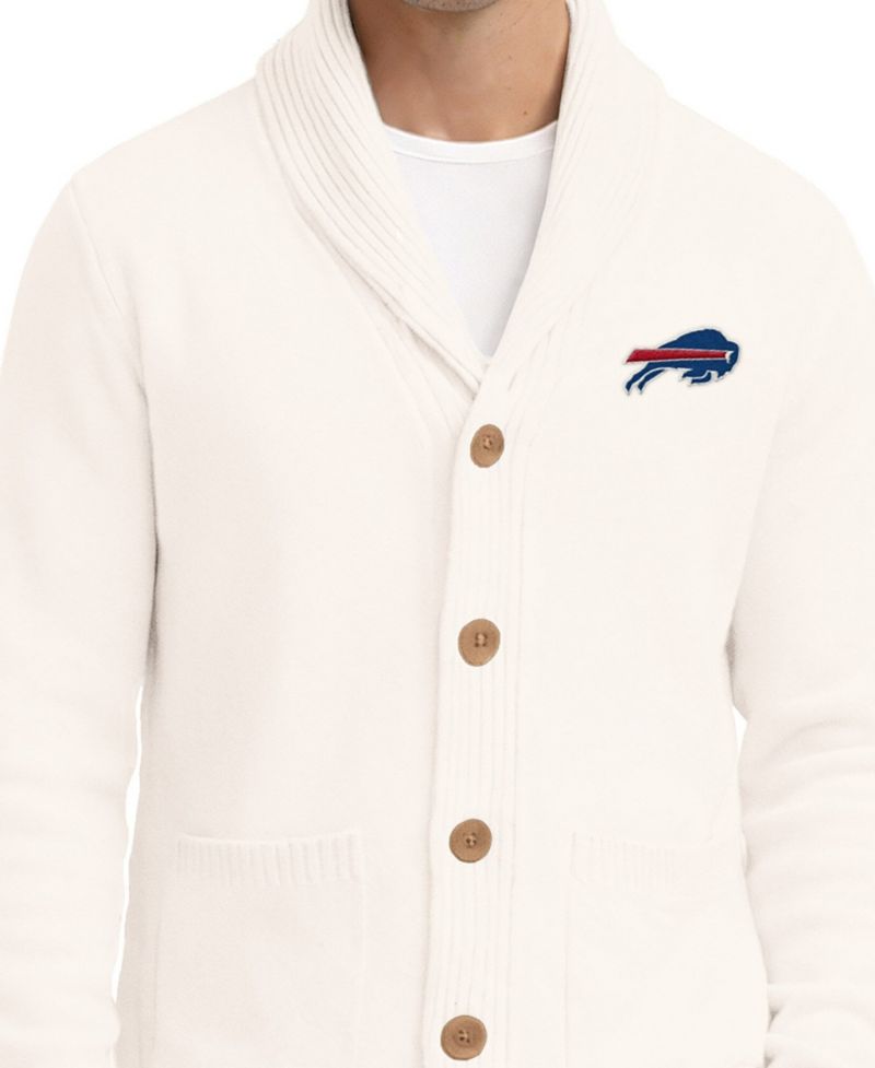 Men's Cream Buffalo Bills Shawl Collar Heavy Knit Cardigan Sweater