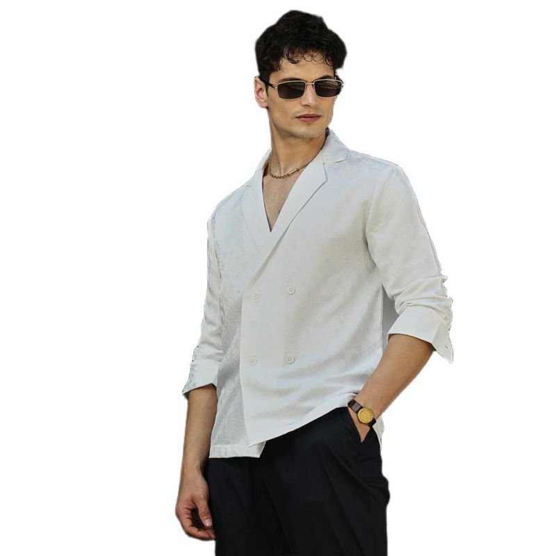 Men's Daisy White Double-Breasted Moziac Shirt