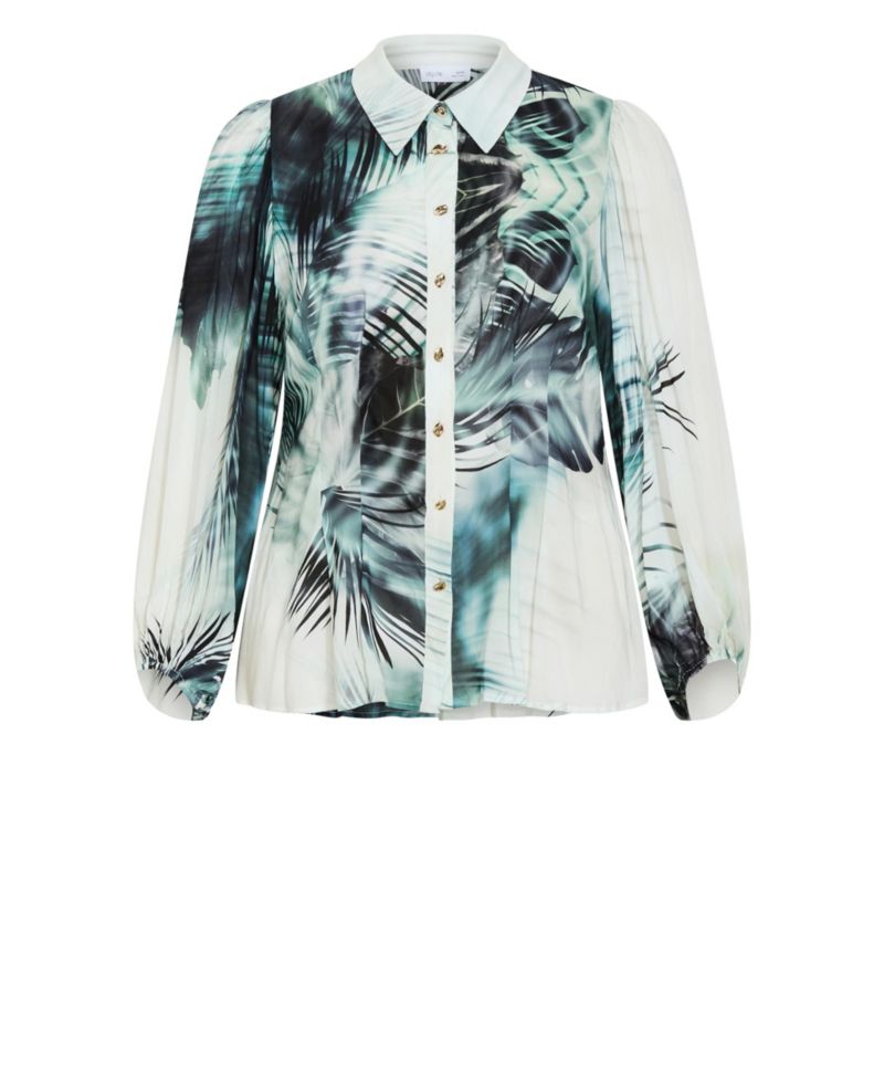Plus Size Piper Palm Print Collared Long-Sleeve Relaxed-Fit Shirt