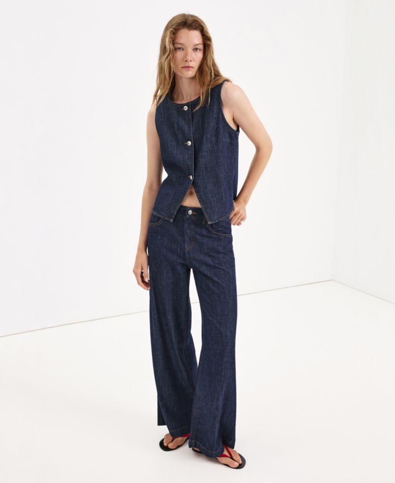Women's Buttoned Denim Vest