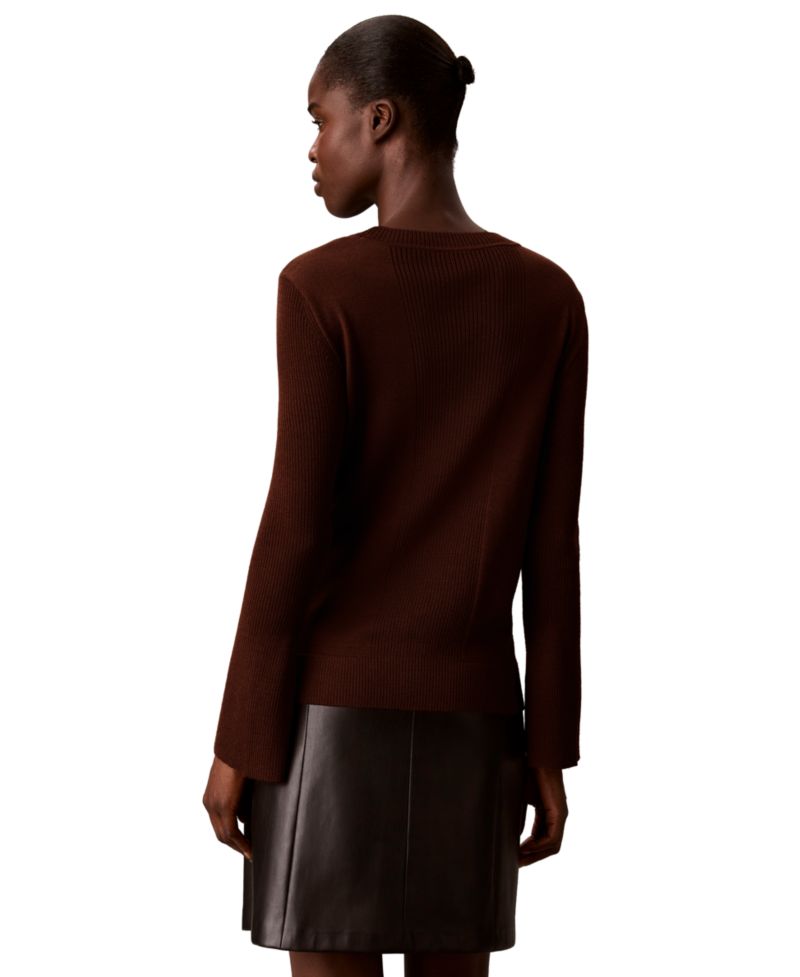 Petite Ribbed Sculpted-Sleeve Crewneck Sweater