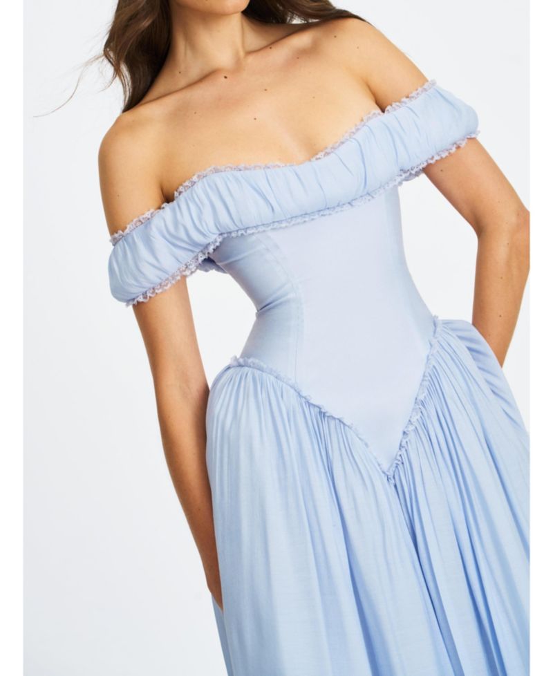 Women's Xavy Baby Blue Off Shoulder Corset Midi Dress