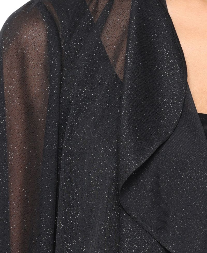 Women's Glitter Mesh 3/4-Sleeve Cascade Detail Coverup