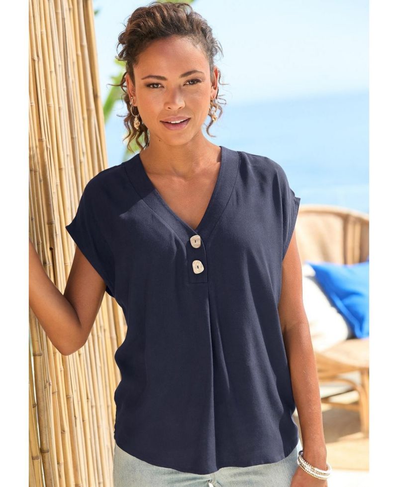 Women's Viscose Printed Button Detail Everyday Comfort Blouse