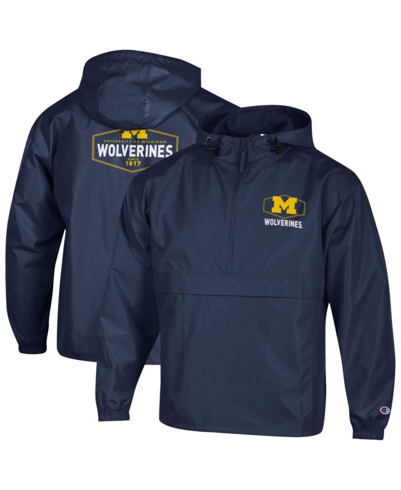 Men's Navy Michigan Wolverines Delay Packable Half-Zip Jacket