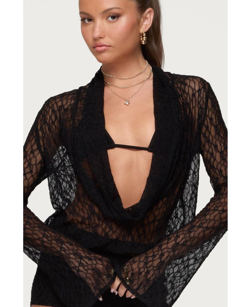 Women's Lera Lacey Sheer Mesh Top
