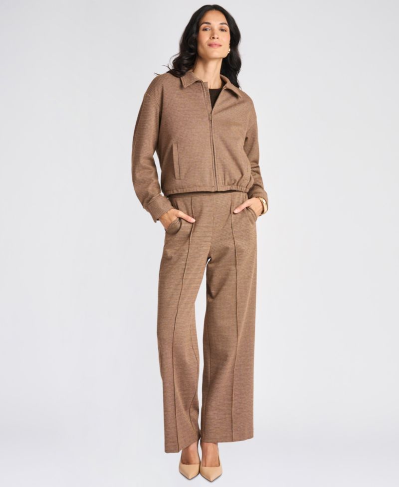 Women's Collared Bubble Front Waffle-Knit Bomber Zip Jacket