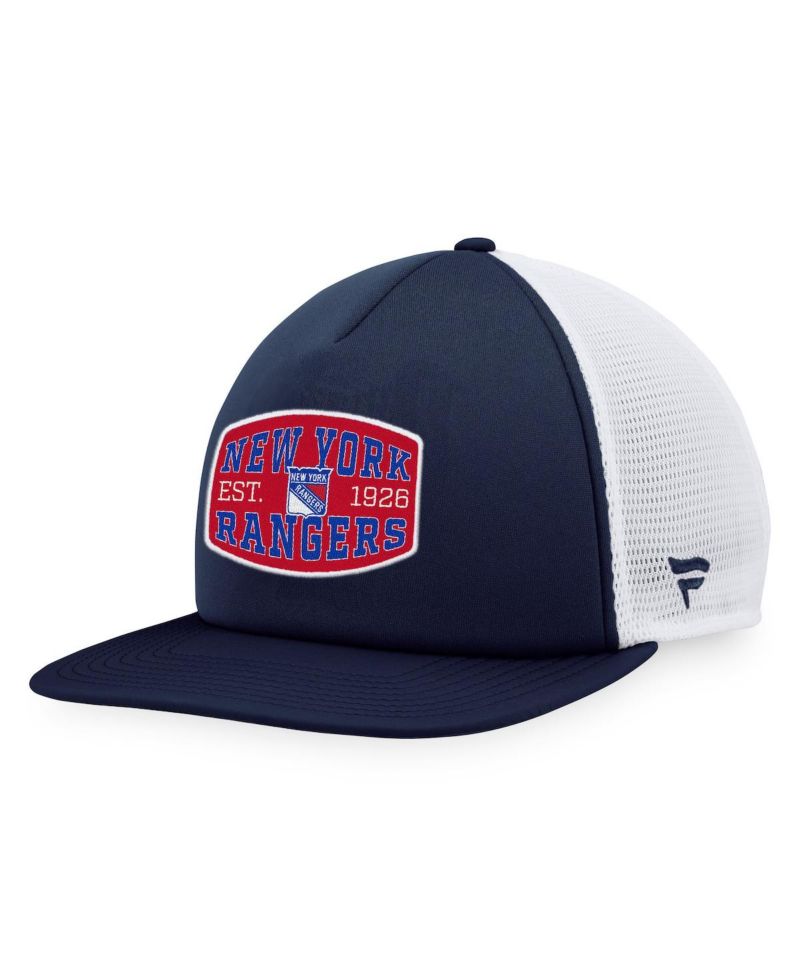 Men's Navy, White New York Rangers Foam Front Patch Trucker Snapback Hat