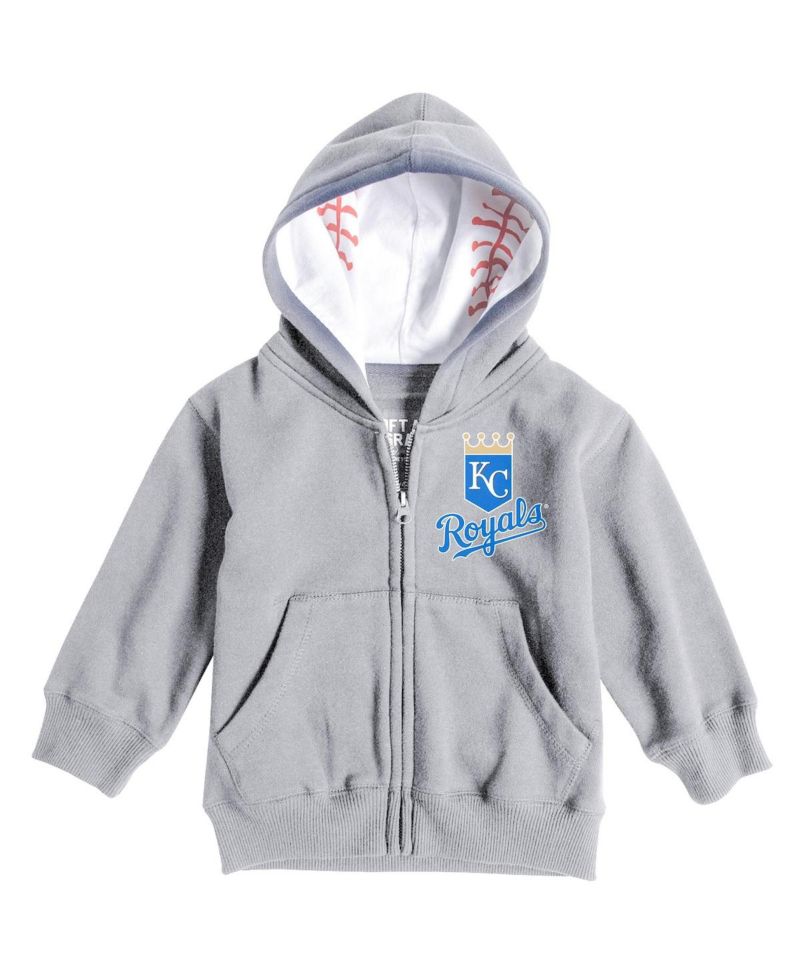 Toddler Boys and Girls Heathered Gray Kansas City Royals Baseball Print Full-Zip Hoodie