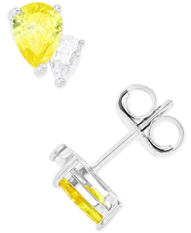 Cubic Zirconia Stud Earrings in Sterling Silver or 14k Gold over Sterling Silver