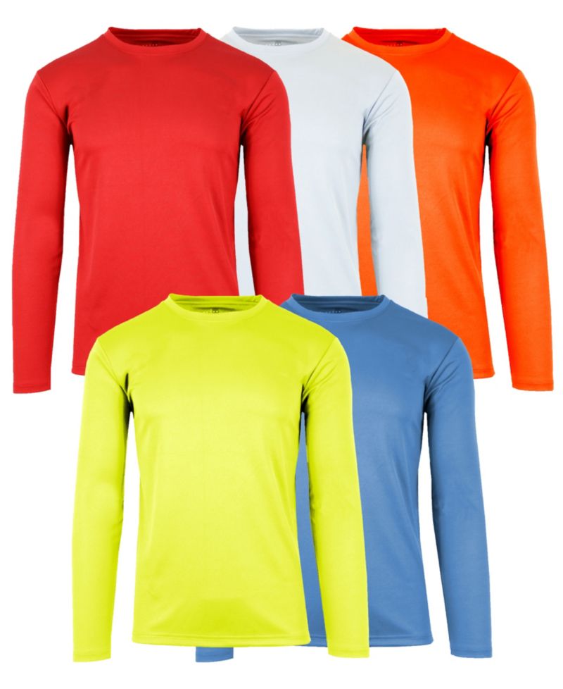 Men's Long Sleeve Moisture-Wicking Performance Crew Neck Tee -5 Pack