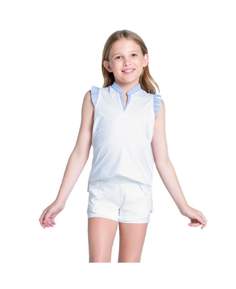 Girls Lovely Pleat Sleeveless Golf Polo