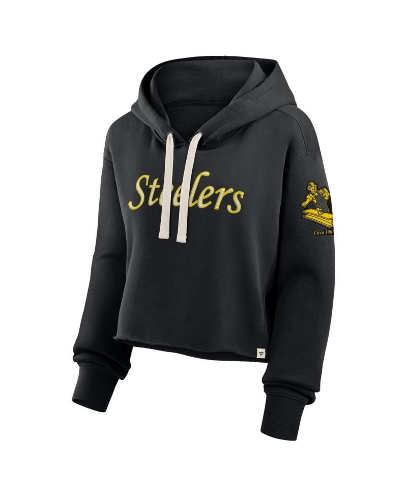 Women's Black Pittsburgh Steelers Oversized Hometown Heritage Cropped Hoodie