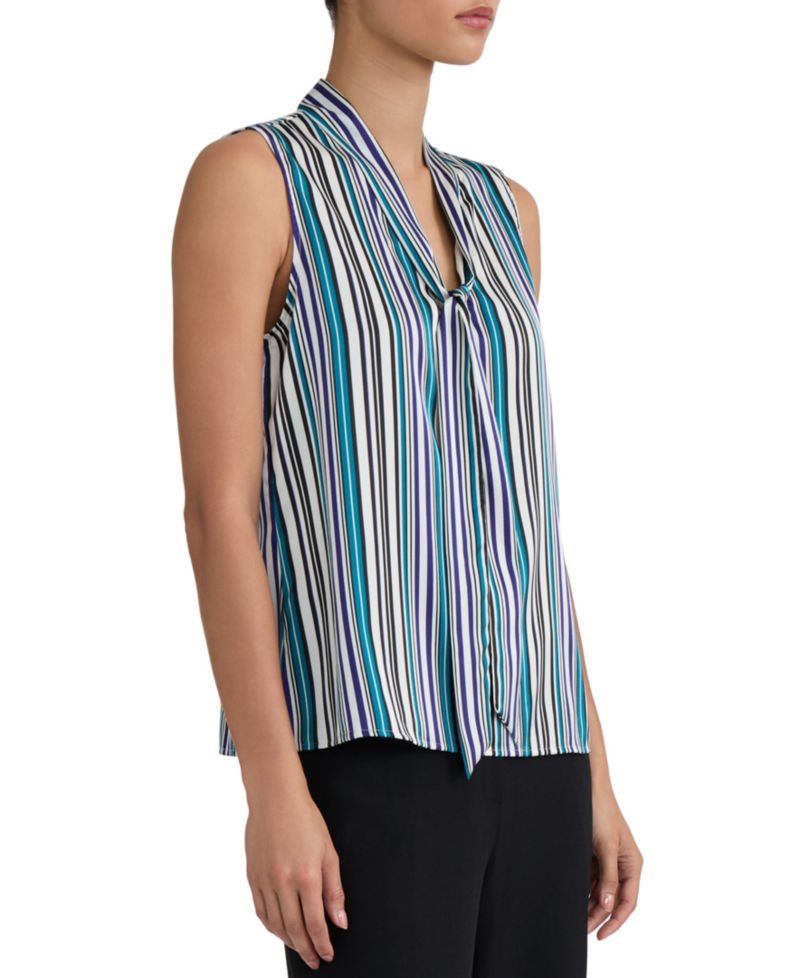 Women's Printed Tie-Neck Sleeveless Blouse