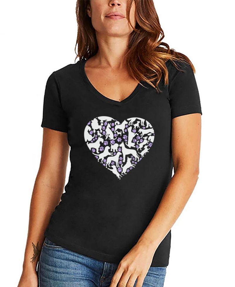 Women's Dog Heart Word Art V-Neck T-Shirt