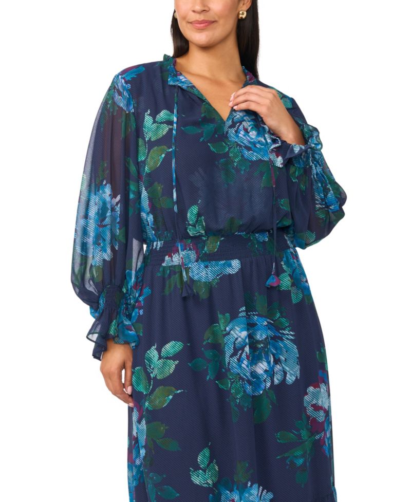 Plus Size Floral-Smocked Maxi Dress