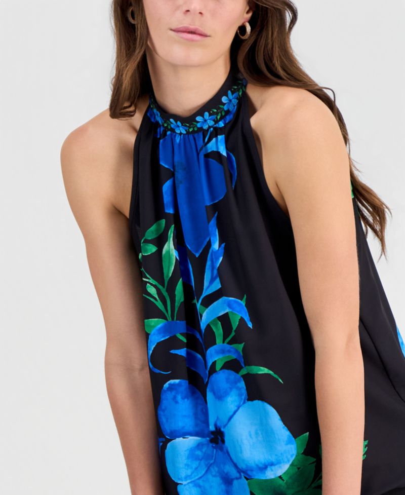 Women's Placed-Print Sleeveless Halter Top