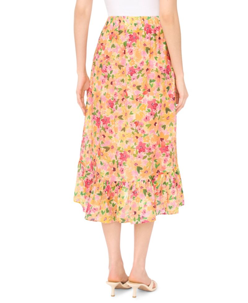 Women's Floral Ruffle Hem Midi Skirt
