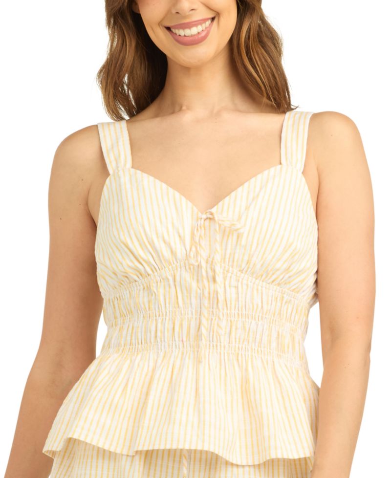 Juniors' Striped V-Neck Peplum Tank