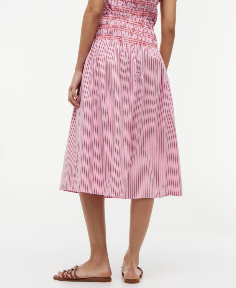 Women's Cotton Smocked Striped Midi Skirt