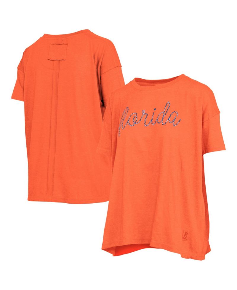 Women's Heather Orange Florida Gators Swirl Script Twisted Team Color Stitched Oversized T-Shirt