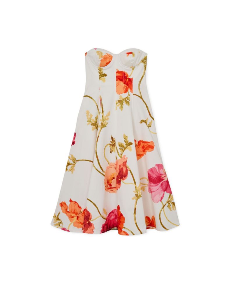 Women's Cotton Floral Bustier Midi Dress with Stretch
