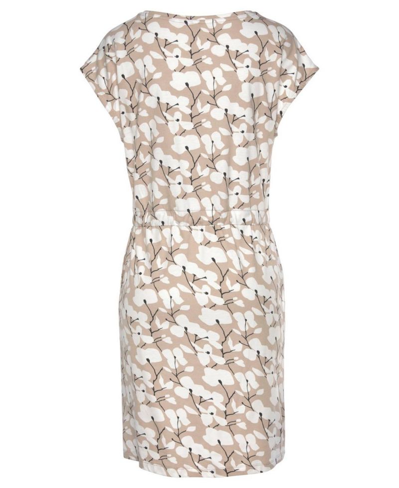 Women's Printed Drawstring Casual Scoop-Neck Short Dress