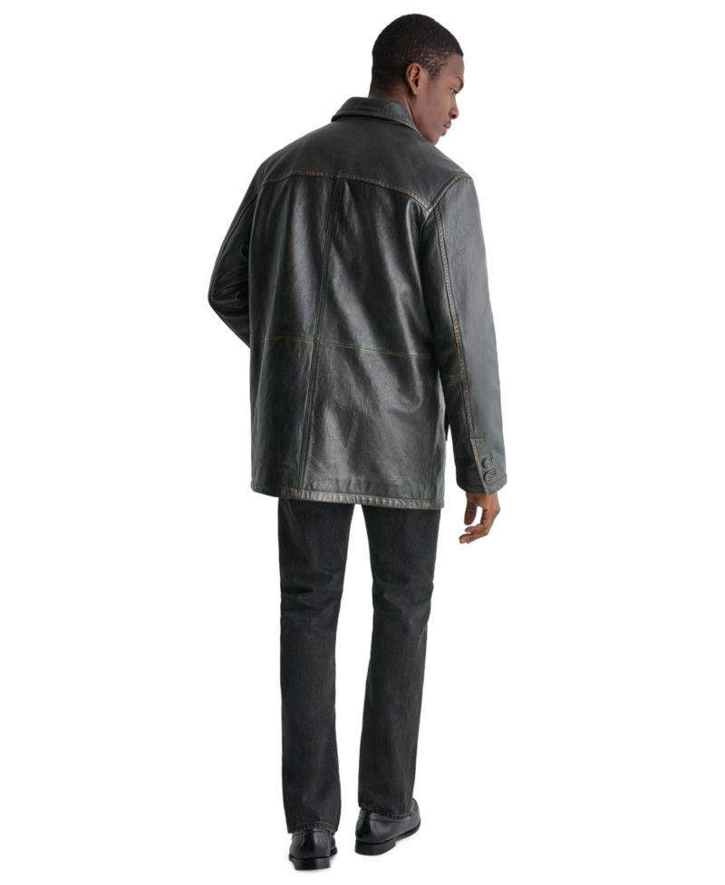 Men's Leather Button-Front Car Coat