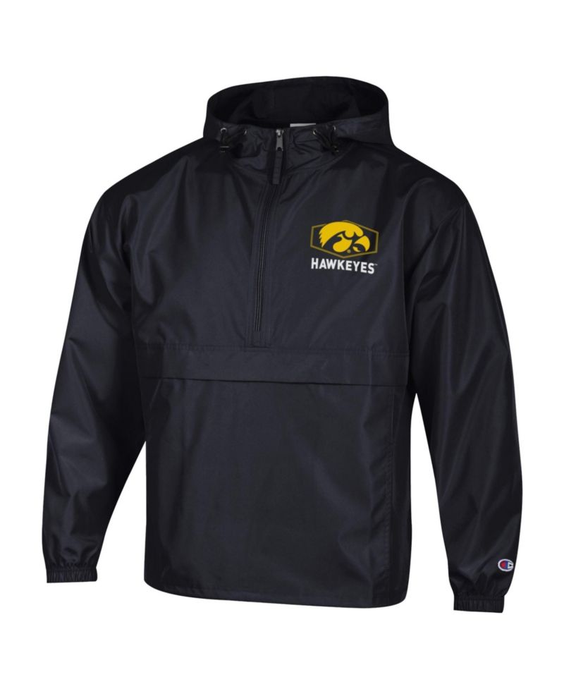 Men's Black Iowa Hawkeyes Delay Packable Half-Zip Jacket
