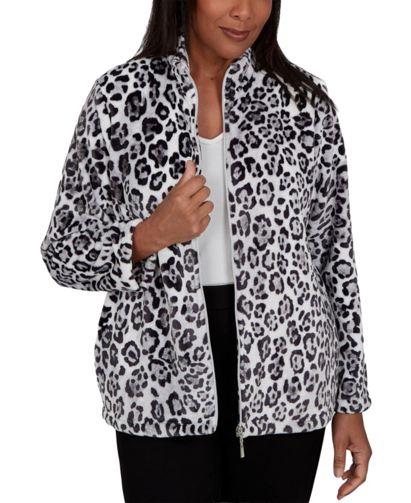 Petite Animal-Print Stand-Collar Knit Jacket
