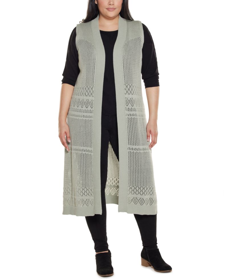 Plus Size Pointelle Sleeveless Duster Cardigan