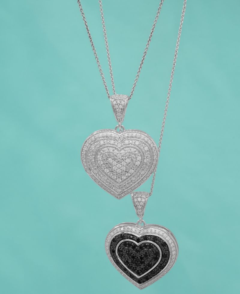 Black & White Diamond Heart Halo Cluster 18" Pendant Necklace (3/4 ct. t.w.) in Sterling Silver