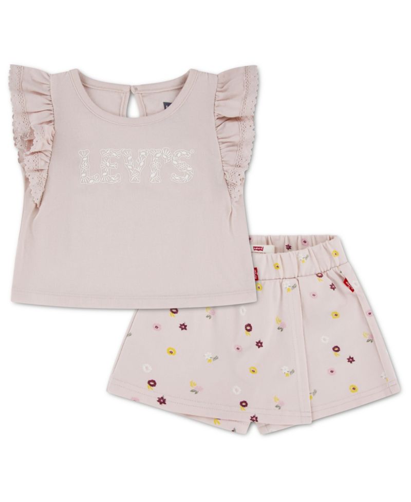 Baby Girls' Knit Top and Ditsy Skort, 2-Piece Set