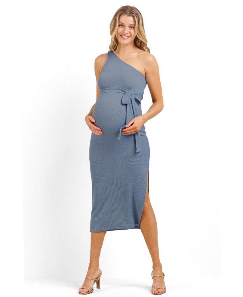 Women's Ribbed One Shoulder Bodycon Midi Dress