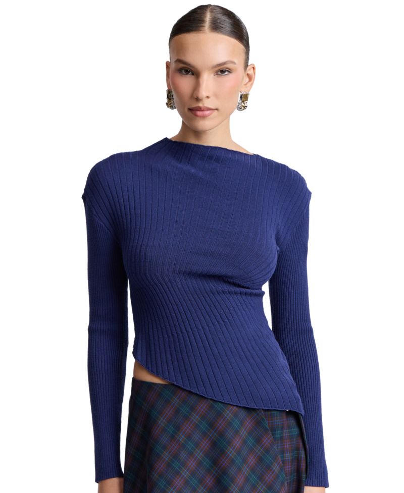 Women's Long-Sleeve Radial Rib Sweater